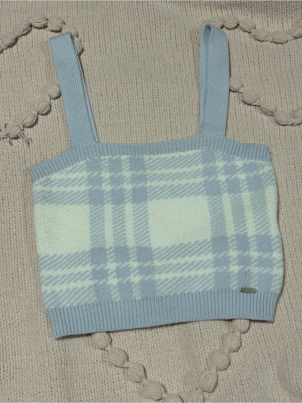 Hollister Blue and White Plaid Knit Crop Tank